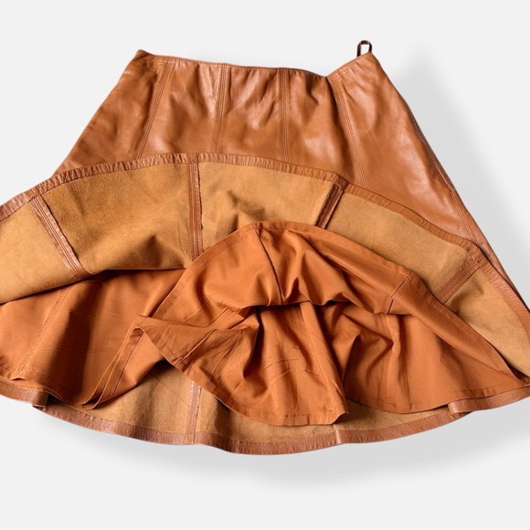 White House Black Market Leather Skirt Cognac Brown A-Line Quiet Luxury Sz 8 - Picture 8 of 13